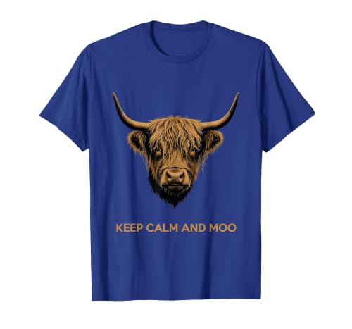 Mademark Keep Calm and Moo Highland Cow Design T-Shirt - size chart