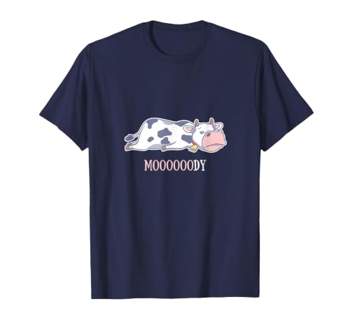 Bad Mood Sleeping Cow Tee Moooody Cow Beef Milk Farm Animals T-Shirt - size chart