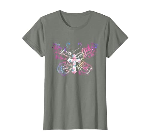 Butterfly Prayer Graphic Jesus Christian Cross Butterfly Prayer Jesus Christian Cross Floral Pattern T-Shirt - size chart