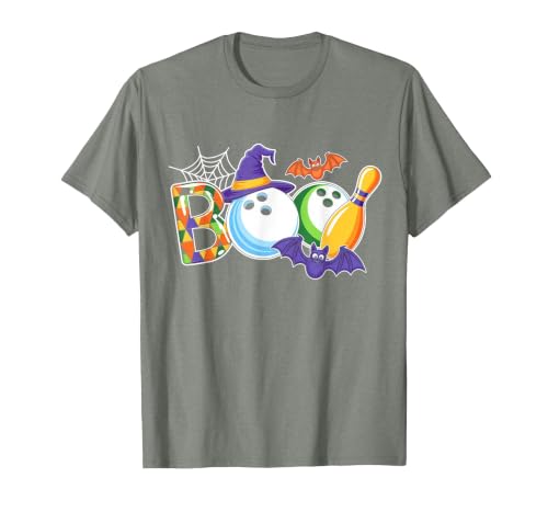 Bowling Boo Creepy Halloween Costume Pumpkin Bowling Lover T-Shirt - size chart