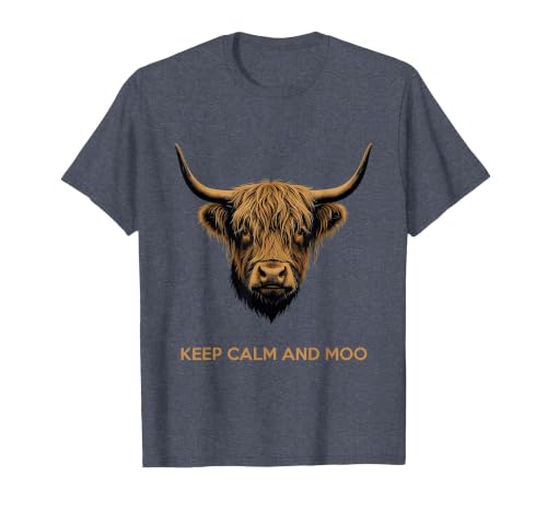 Mademark Keep Calm and Moo Highland Cow Design T-Shirt - size chart