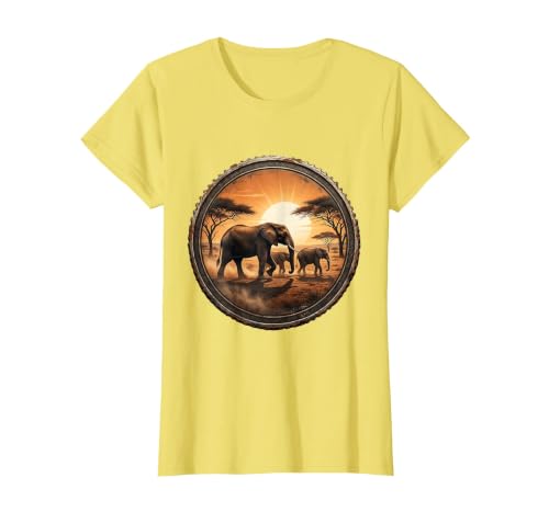 Mademark Elephant Herd Crossing Dusty Savanna Plain T-Shirt - Women - size chart