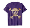 Halloween Designs. Pirate Flag Skull and Crossbones Skeleton Graphic Halloween T-Shirt - size chart