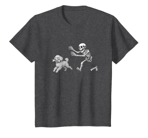 Funny Halloween Dog Lovers Gift Tees Skeleton Dogs Funny Skeleton Chasing Goldendoodle Dog Halloween Dogs Lover T-Shirt -