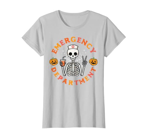 Halloween Nurse Shirts For Women Scrub Costumes Emergency Department Funny Halloween ER Nurse Women Men T-Shirt - size chart