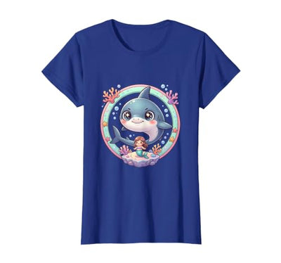 Shark Circling Woman on Reef Illustration T-Shirt