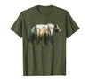 Bear Designs. Bear Forest Mountains Trees Nature Sunset Outdoor Graphic T-Shirt - size chart