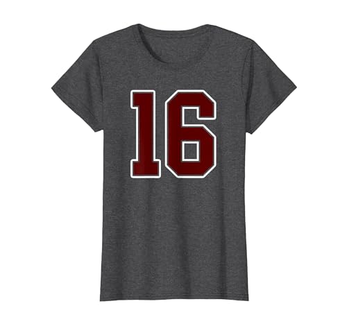 Maroon Number 16 Jersey Player Uniform #16 Gifts Maroon and White Number 16 Jersey Player Uniform #16 Fan T-Shirt - size