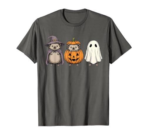 Funny Retro Hedgehog Halloween Witch Spooky Ghost Hedgehog Lover Pumpkin Halloween T-Shirt - size chart
