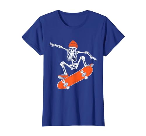 Funny Boys Kids Skeleton Skater Art Skateboarding Skeleton Riding Skateboard Halloween Skater T-Shirt - size chart