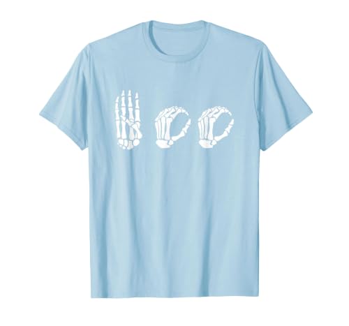 Deaf Halloween ASL Costume Boo Hands ASL Halloween Skeleton Hand American Sign Language Boo T-Shirt - size chart