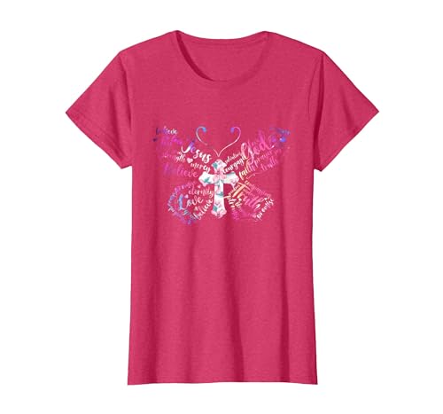 Butterfly Prayer Graphic Jesus Christian Cross Butterfly Prayer Jesus Christian Cross Floral Pattern T-Shirt - size chart