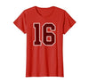 Maroon Number 16 Jersey Player Uniform #16 Gifts Maroon and White Number 16 Jersey Player Uniform #16 Fan T-Shirt - size