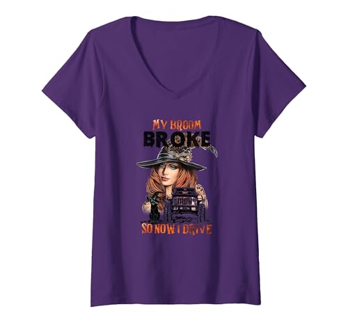 My Broom Broke So Now I Drive Tshirt Women's My Broom Broke So Now I Drive V-Neck T-Shirt - size chart