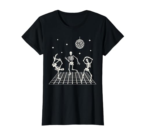 Sollomio Skeletons Dancing at The Club with a Disco Ball Halloween T-Shirt - size chart
