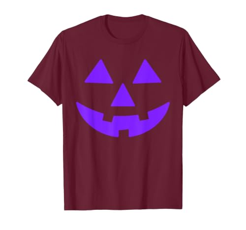 Trick or Treat Funny Halloween Costumes Party Tees Jack O Lantern Scary Carved Pumpkin Face Halloween Purple T-Shirt - size