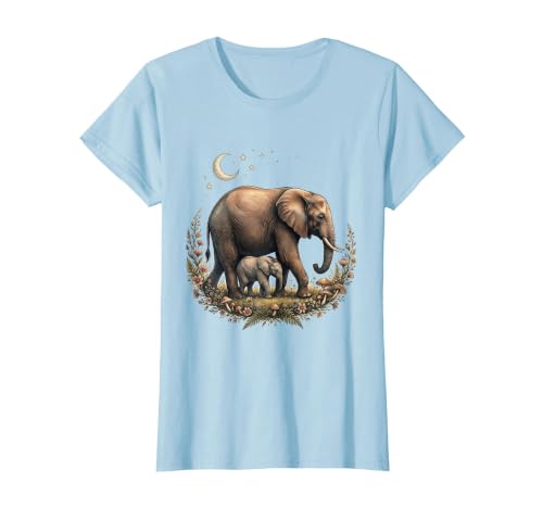 Mademark Elephant Mother and Calf Walking Together T-Shirt - Women - size chart