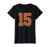 Number 15 Jersey Player Uniform #15 Gifts Burnt Orange White Number 15 Jersey Player Uniform #15 T-Shirt - size chart