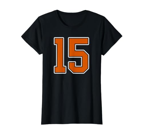 Number 15 Jersey Player Uniform #15 Gifts Burnt Orange White Number 15 Jersey Player Uniform #15 T-Shirt - size chart