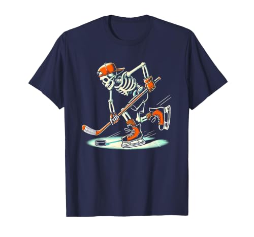 Halloween Costume For Hockey Lovers Funny Skeleton Hockey Halloween for Ice Hockey Lovers T-Shirt - size chart