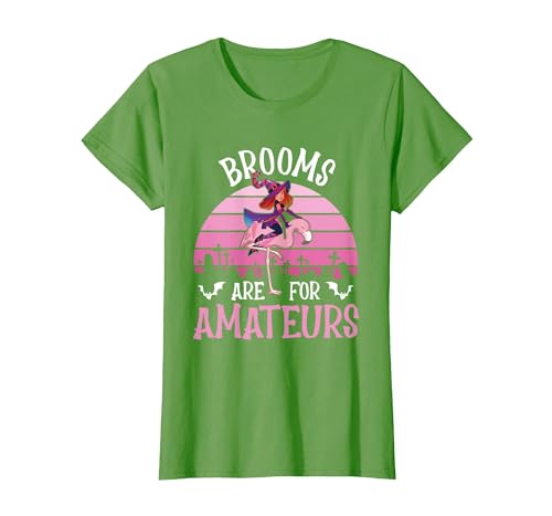 Brooms Are For Amateurs – Halloween Witch Gift Brooms are for Amateurs – Spooky Halloween Flamingo T-Shirt - size chart