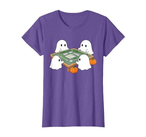 Mahjong Player Halloween Ghost Playing Mahjong Halloween Ghost Playing Mahjong Spooky Season Game Day Fall T-Shirt - size