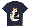 halloween iced coffee costume Cat Women Girls Cute Halloween Cat Ghost Drinking Coffee Ghost Women Girls T-Shirt - size chart