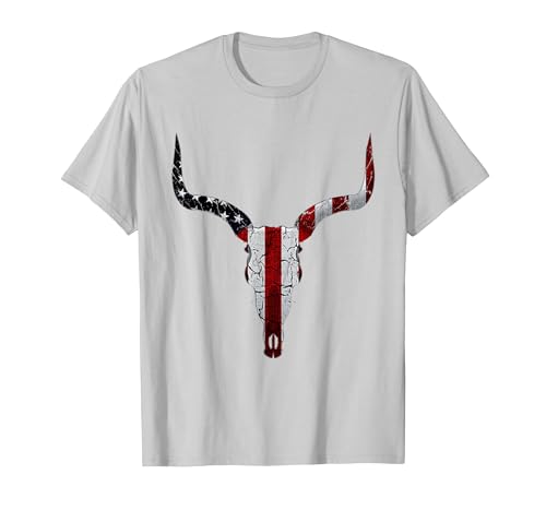 Cow skull USA Flag Bull Skull American Flag Cow Skull Western Graphic Wild West T-Shirt - size chart