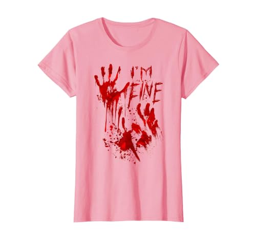 InGENIUS Halloween Shirts & Gifts I'm Fine Bloody Hand Blood Stained Splatter Funny Halloween T-Shirt - size chart
