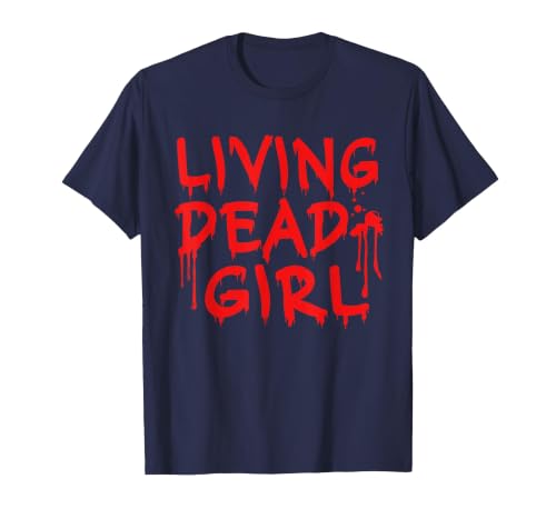 Living Dead Girl Dripping Blood Halloween Zombie Movie T-Shirt - size chart