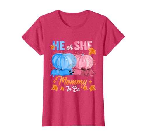 He Or She Pumpkin Gender Reveal Party Supplies Tee Halloween Pumpkin Gender Reveal He or She Mommy to Be T-Shirt - size chart