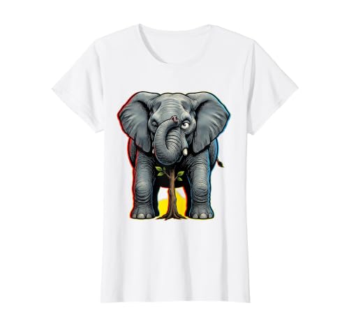 Mademark Funny Elephant Hiding Behind Tiny Tree T-Shirt - Women - size chart
