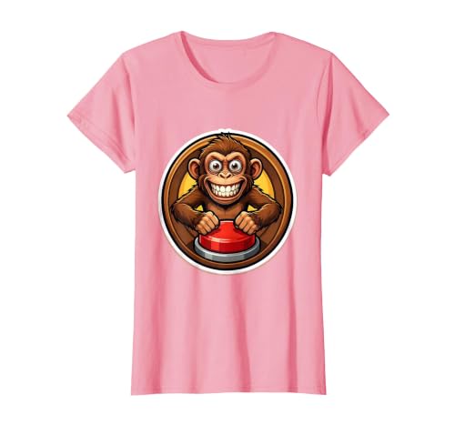 Mademark Monkey Pressing Big Red Button Funny Stupid Tee T-Shirt - Women - size chart