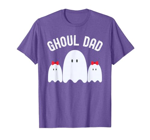 Ghoul Dad, Halloween Daddy Ghost Father of Two Ghost Girls T-Shirt - size chart