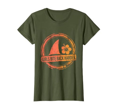 Girls Bite Back Harder Womens Shark Design T-Shirt