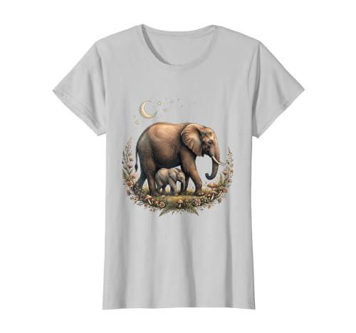 Mademark Elephant Mother and Calf Walking Together T-Shirt - Women - size chart