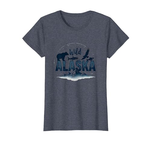 Mademark Wild Alaska Adventure: Bear, Fish, Eagle Mountain Scene T-Shirt - size chart