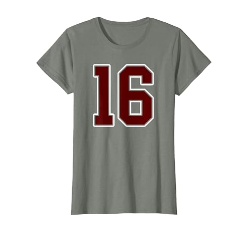 Maroon Number 16 Jersey Player Uniform #16 Gifts Maroon and White Number 16 Jersey Player Uniform #16 Fan T-Shirt - size