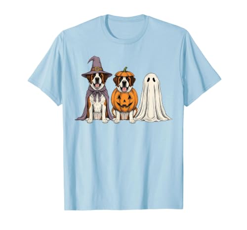 Funny Retro St. Bernard mom Halloween Witch Spooky Ghost Saint Bernard Pumpkin Halloween Dog Lover T-Shirt - size chart
