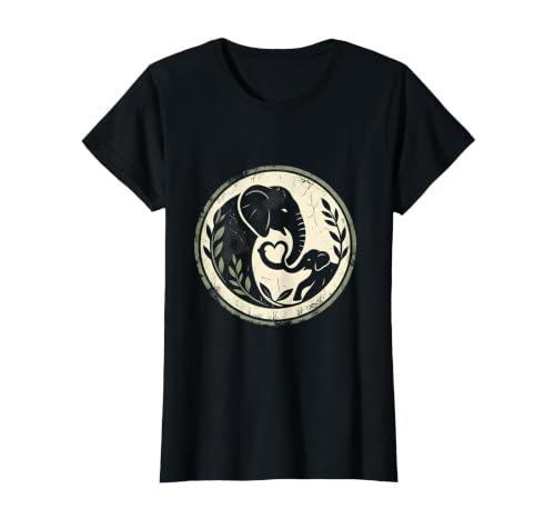 Mademark Elephant Mom and Baby Trunk Touch Illustration T-Shirt - Women - size chart