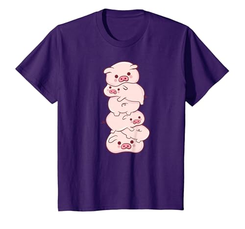 Pink Kawaii & Anime Stuff Pigs On A Pile - Cute Kawaii Anime - Pig Aesthetic Japanese T-Shirt - size chart