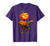 Funny Pumpkin Head Halloween Ukulele Tees Pumpkin Face Playing Ukulele Halloween Costume Men Boys Kids T-Shirt - size chart