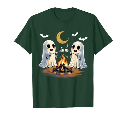 Halloween Tees and Spooky Ghosts Designs Ghosts Roasting Marshmallows Halloween Night Cute Novelty T-Shirt - size chart