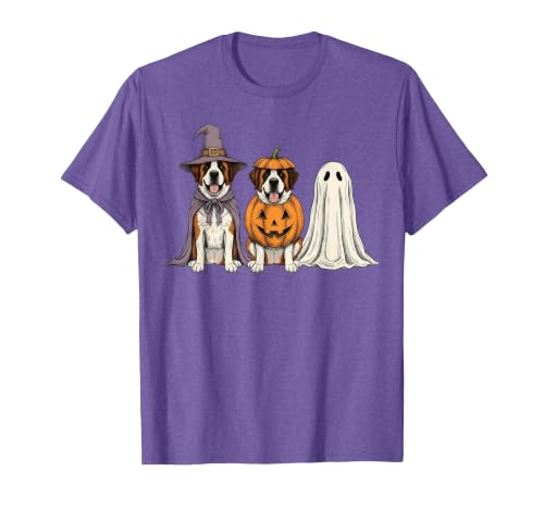 Funny Retro St. Bernard mom Halloween Witch Spooky Ghost Saint Bernard Pumpkin Halloween Dog Lover T-Shirt - size chart