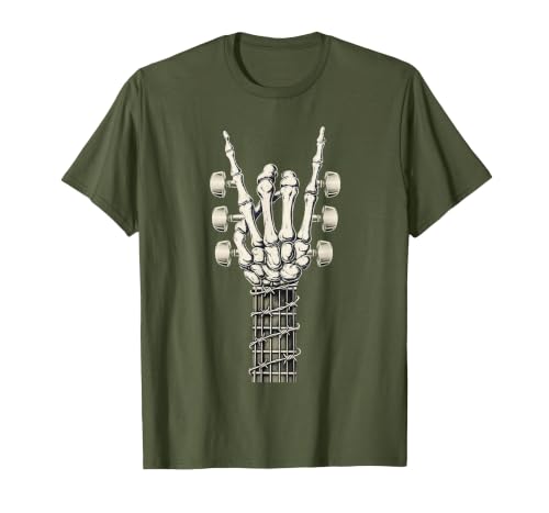 Rock and Wear Gifts Men Women Kids Skeleton Guitar Hand Rock On Guitarist Rock Band Music T-Shirt - size chart