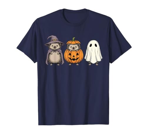 Funny Retro Hedgehog Halloween Witch Spooky Ghost Hedgehog Lover Pumpkin Halloween T-Shirt - size chart