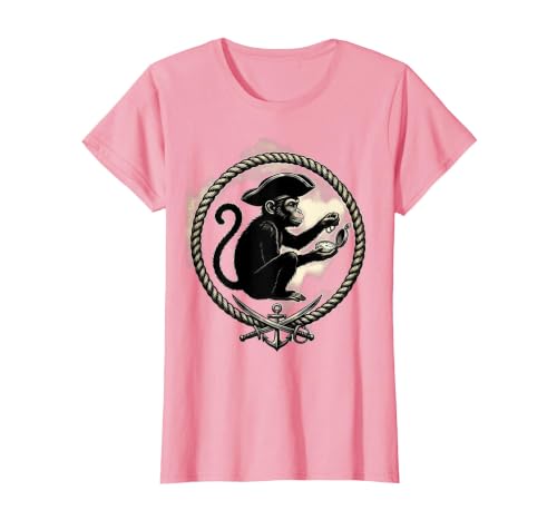 Mademark Pirate Monkey with Stolen Pocket Watch Design T-Shirt - Women - size chart