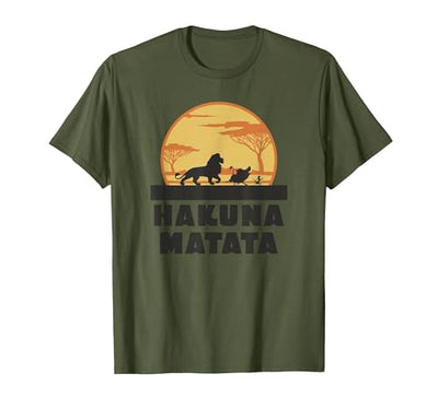 The Lion King Hakuna Matata Crew Sideview Silhouettes T-Shirt, Men, Olive Green, Large