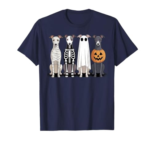 Funny Retro Italian Greyhound Dog Halloween Witch Spooky Ghost Italian Greyhound Pumpkin Halloween Skeleton T-Shirt - size