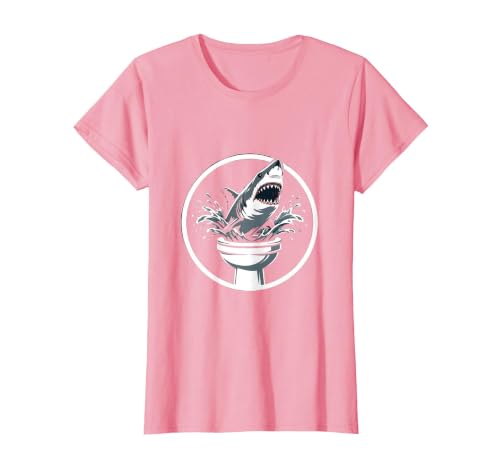 Mademark Shark Bursting Through a Toilet Bowl Graphic T-Shirt - size chart